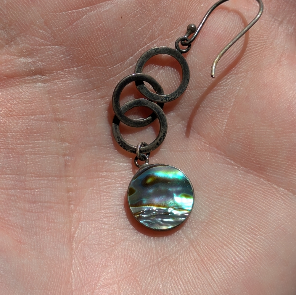 Silver & Abalone Shell Dangle Earrings. - image 2